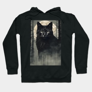 Giant Black Cat in the Foggy Forest Vintage Hoodie